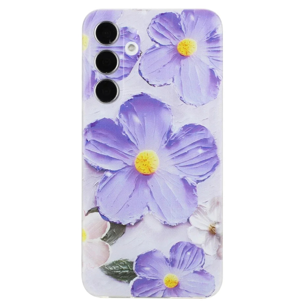 For Samsung Galaxy A34 5G Case Pattern Printing Shockproof Soft TPU Phone Cover - Purple Flower - 1