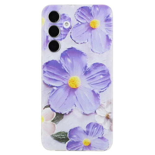 For Samsung Galaxy A34 5G Case Pattern Printing Shockproof Soft TPU Phone Cover - Purple Flower - 1