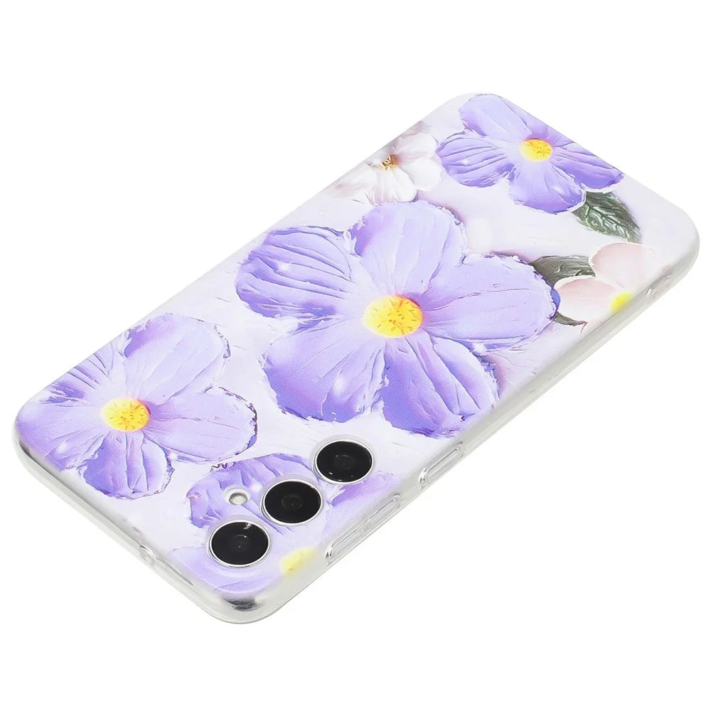 For Samsung Galaxy A34 5G Case Pattern Printing Shockproof Soft TPU Phone Cover - Purple Flower - 3
