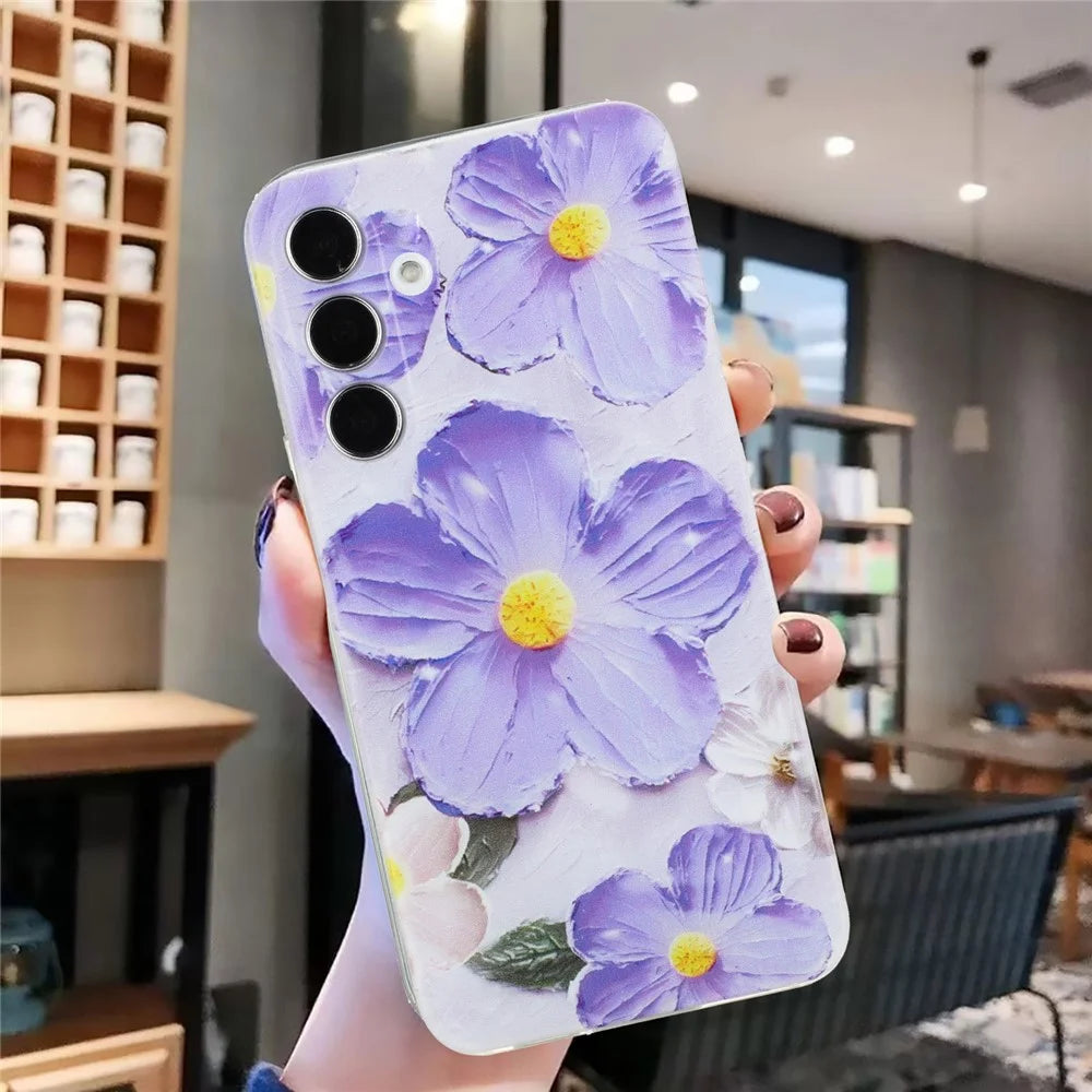 For Samsung Galaxy A34 5G Case Pattern Printing Shockproof Soft TPU Phone Cover - Purple Flower - 4