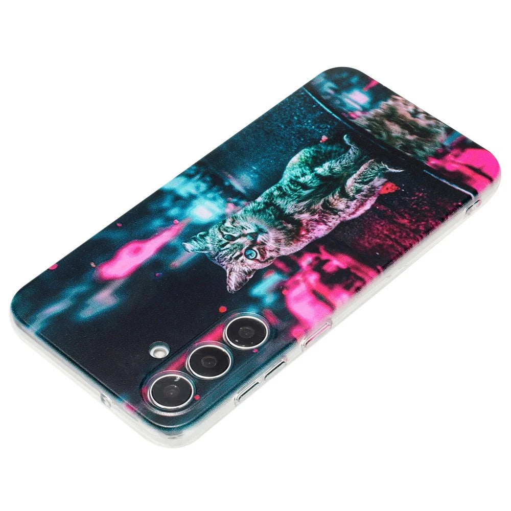 For Samsung Galaxy A35 5G Soft TPU Case Pattern Printing Shockproof Phone Cover - Light and Cat - 3