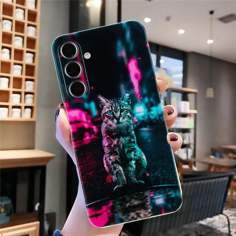 For Samsung Galaxy A35 5G Soft TPU Case Pattern Printing Shockproof Phone Cover - Light and Cat - 4