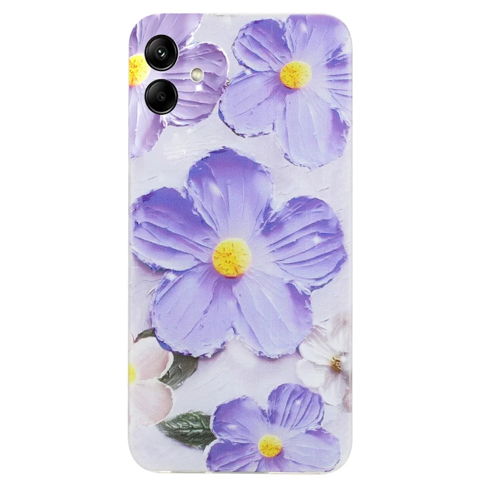 For Samsung Galaxy A05 4G Case TPU Scratch-proof Back Phone Cover with Printing Pattern - Purple Flower - 1