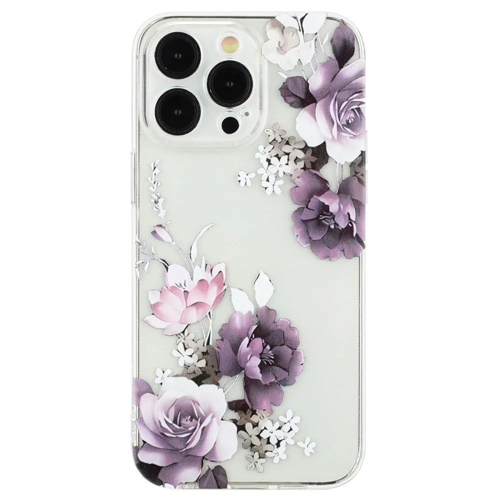 For iPhone 15 Pro Max Case Pattern Printing TPU Shock Absorbing Phone Shell - Peony - 1