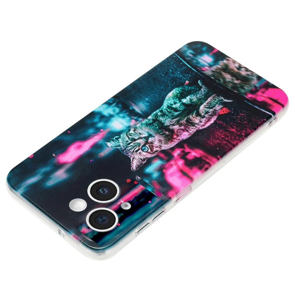 For iPhone 15 Plus Case Pattern Printing TPU Anti-scratch Cell Phone Cover - Light and Cat - 3