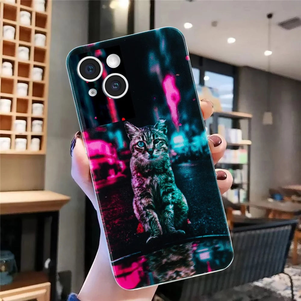 For iPhone 15 Plus Case Pattern Printing TPU Anti-scratch Cell Phone Cover - Light and Cat - 4