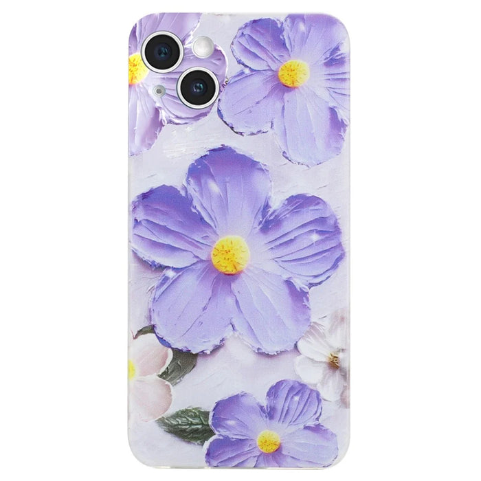 For iPhone 14 Plus Case TPU Pattern Printing Phone Guard Cover - Purple Flower - 1