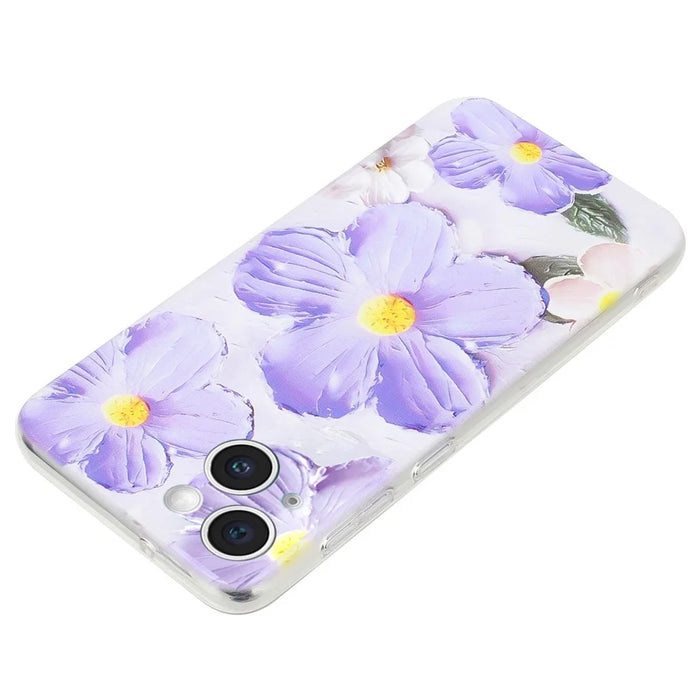 For iPhone 14 Plus Case TPU Pattern Printing Phone Guard Cover - Purple Flower - 3