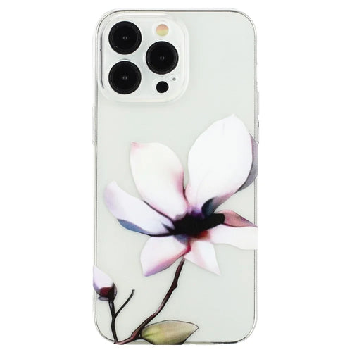 For iPhone 14 Pro Case Pattern Printing TPU Drop-proof Phone Cover - White Flower - 1