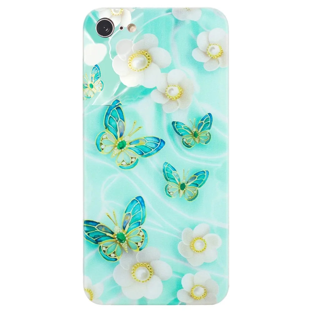 For iPhone 7 4.7 inch / 8 4.7 inch / SE (2020) / SE (2022) Case Pattern Printing TPU Slim-Fit Phone Cover - Butterfly and Flower - 1