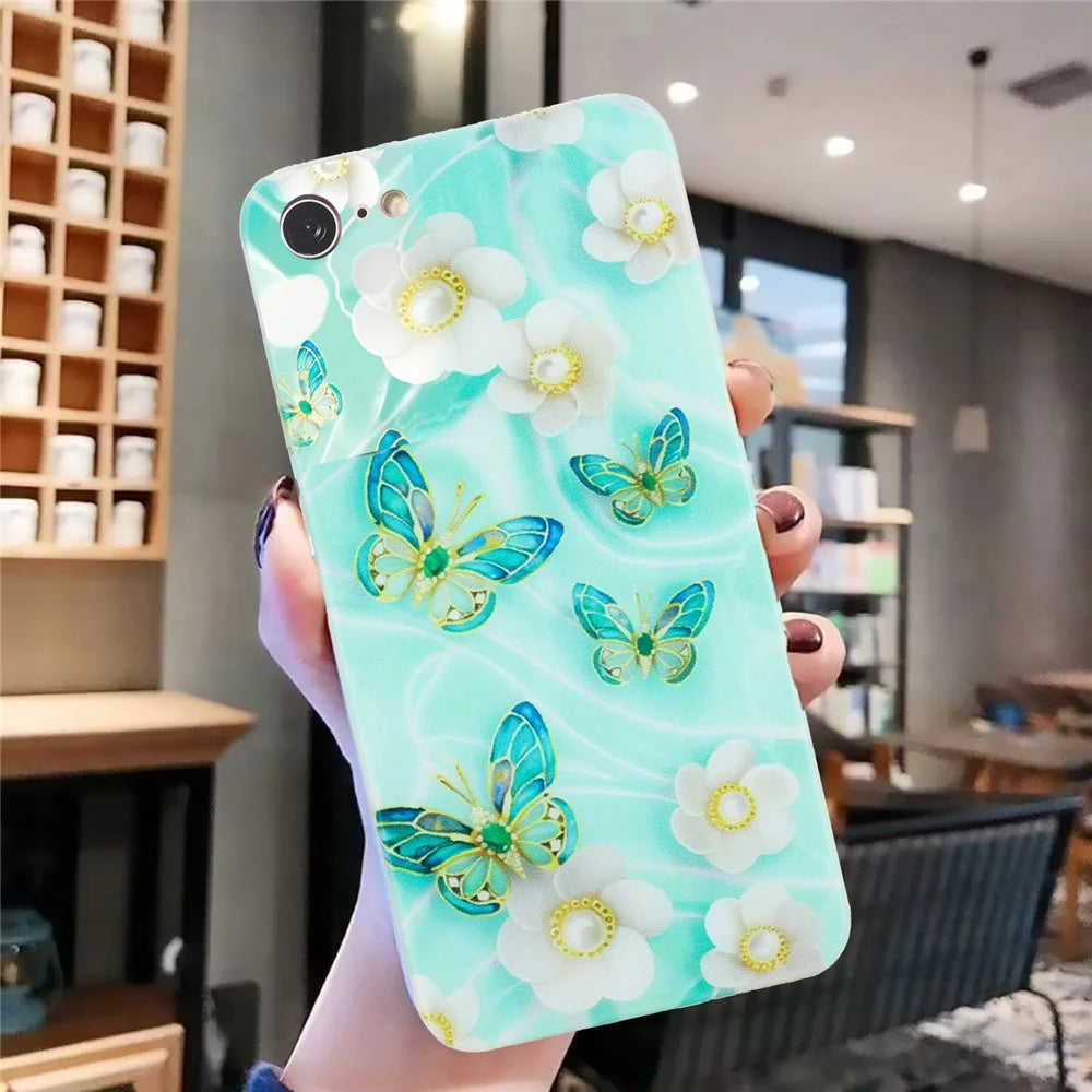 For iPhone 7 4.7 inch / 8 4.7 inch / SE (2020) / SE (2022) Case Pattern Printing TPU Slim-Fit Phone Cover - Butterfly and Flower - 4