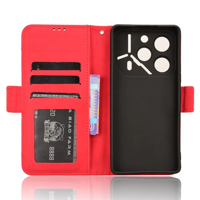 For TECNO Pova 6 Pro 5G LI9 Leather Case Multiple Card Slots Phone Cover -  Red - 5