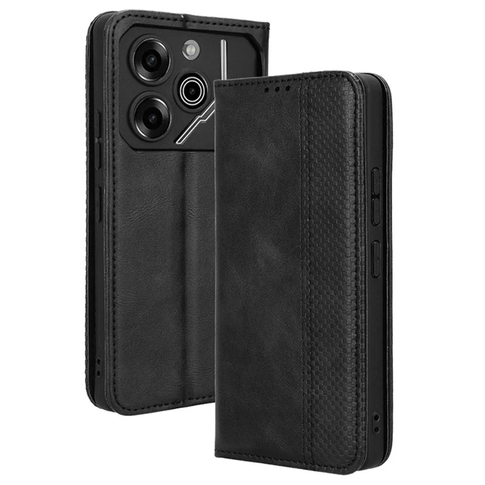For TECNO Pova 6 Pro 5G LI9 Case Wallet Retro Texture Leather Phone Cover - Black - 1