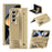 For Samsung Galaxy Z Fold4 5G Kickstand Case Hinge PC Phone Cover with Tempered Glass Film, Stylus - Gold - 1