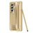For Samsung Galaxy Z Fold4 5G Kickstand Case Hinge PC Phone Cover with Tempered Glass Film, Stylus - Gold - 2