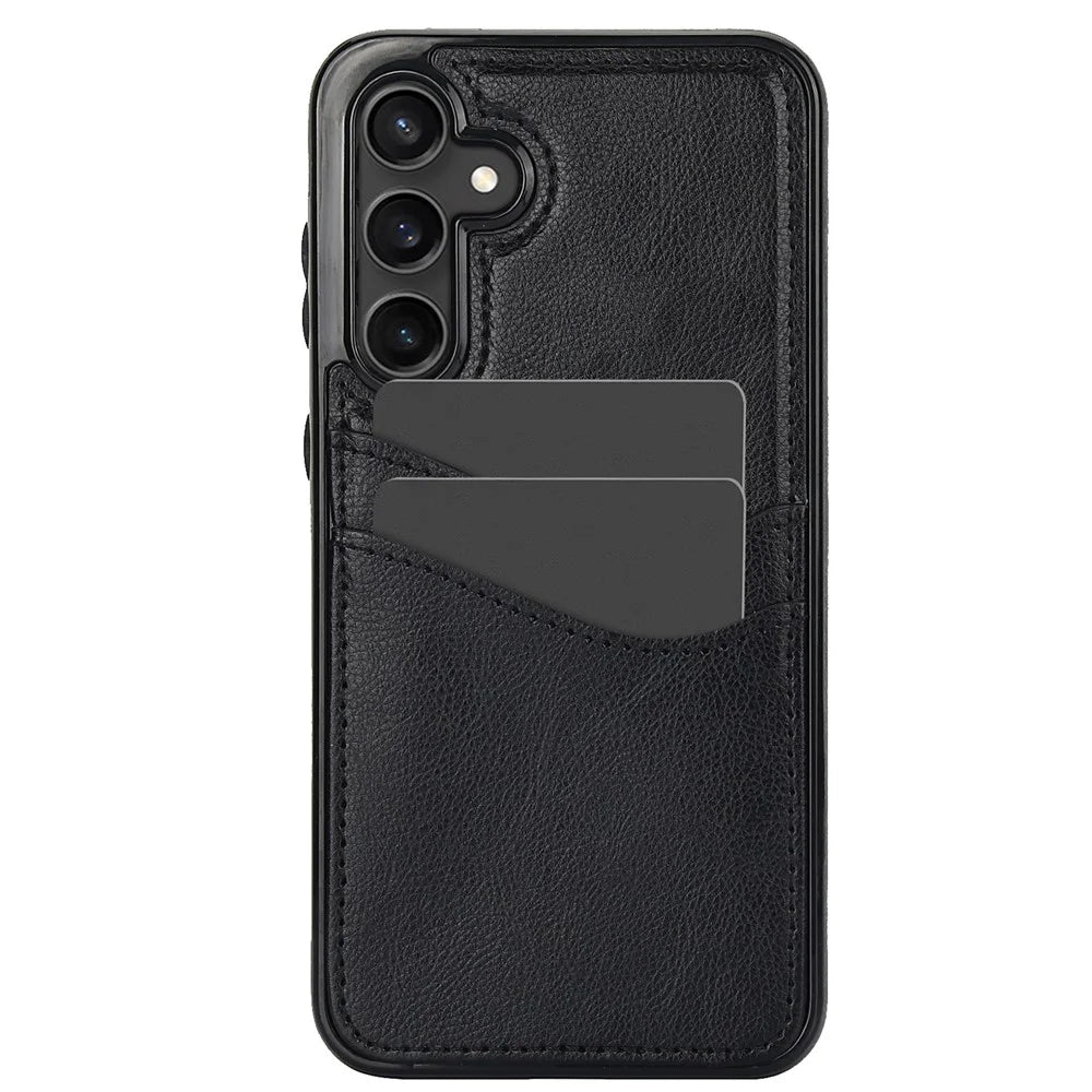 For Samsung Galaxy S23 FE Card Slot Design Phone Case Shockproof PU+TPU Phone Cover - Black - 1