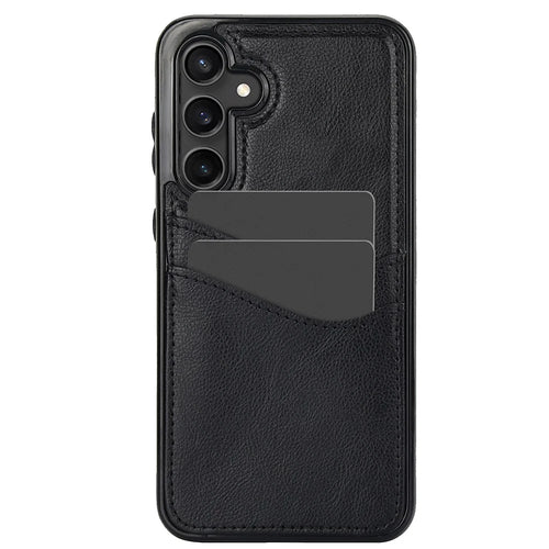 For Samsung Galaxy S23 FE Card Slot Design Phone Case Shockproof PU+TPU Phone Cover - Black - 1