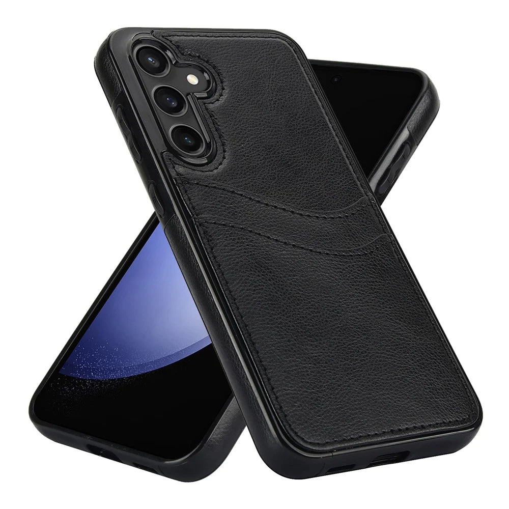 For Samsung Galaxy S23 FE Card Slot Design Phone Case Shockproof PU+TPU Phone Cover - Black - 2