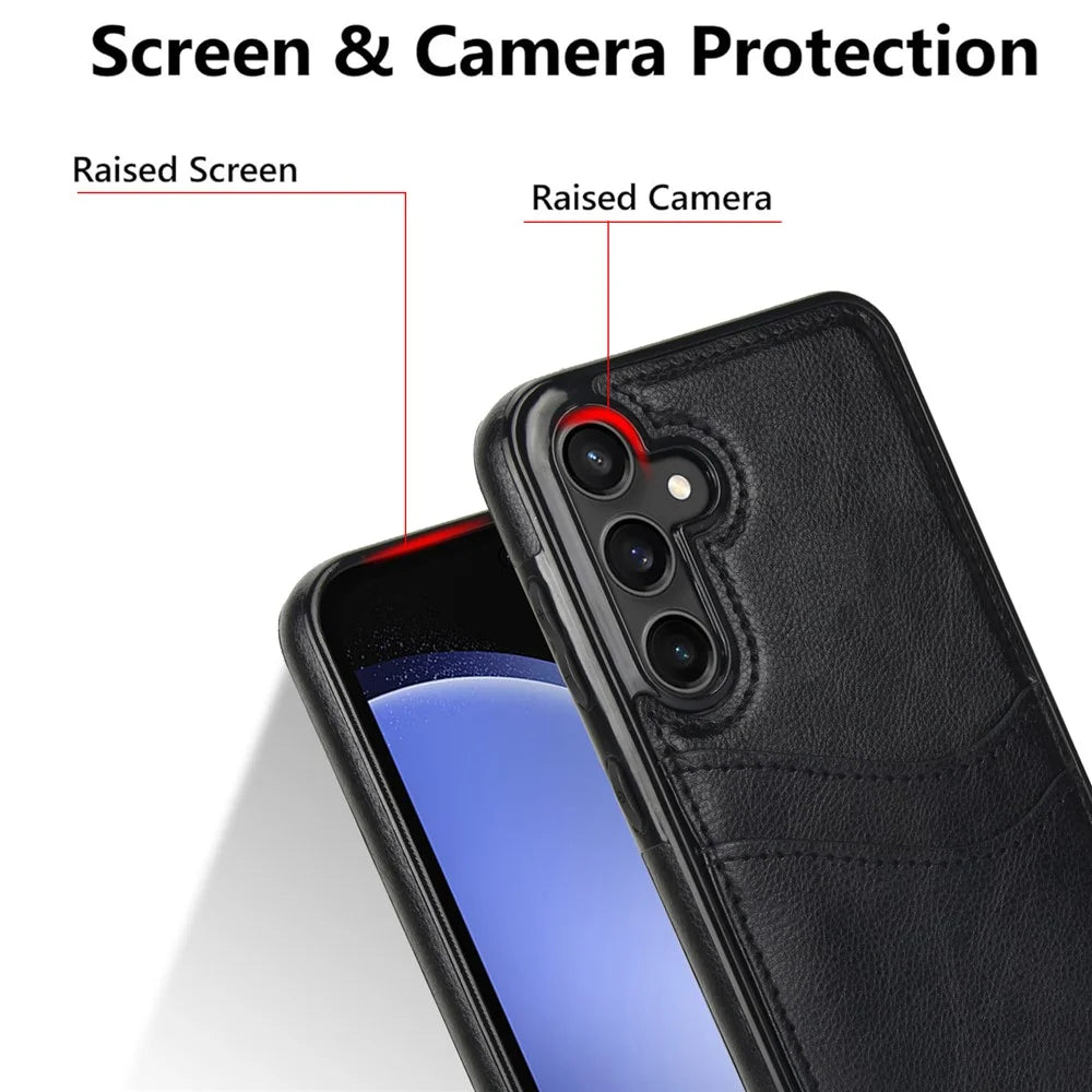 For Samsung Galaxy S23 FE Card Slot Design Phone Case Shockproof PU+TPU Phone Cover - Black - 5