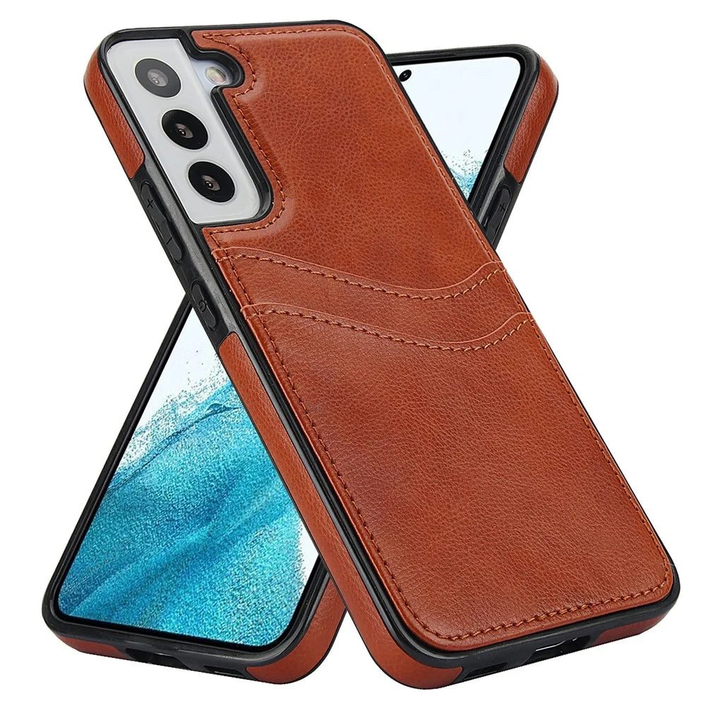 For Samsung Galaxy S22+ 5G Multifunction Phone Shell Card Slot PU+TPU Mobile Phone Case - Brown - 2