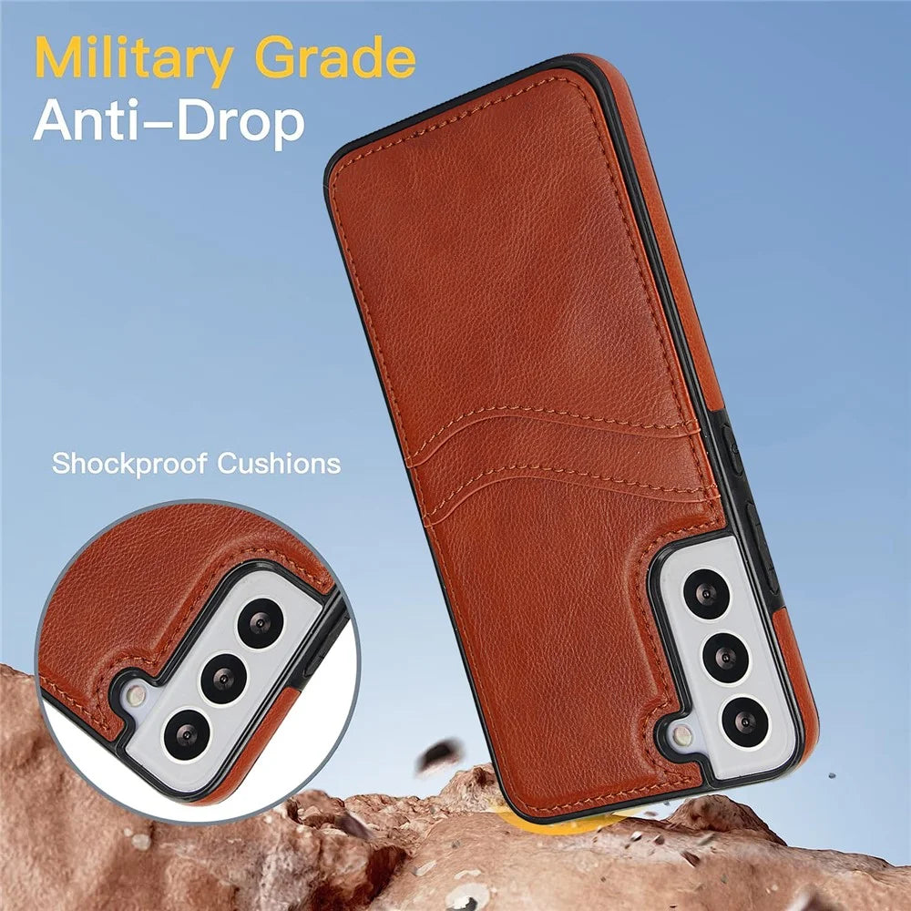 For Samsung Galaxy S22+ 5G Multifunction Phone Shell Card Slot PU+TPU Mobile Phone Case - Brown - 3