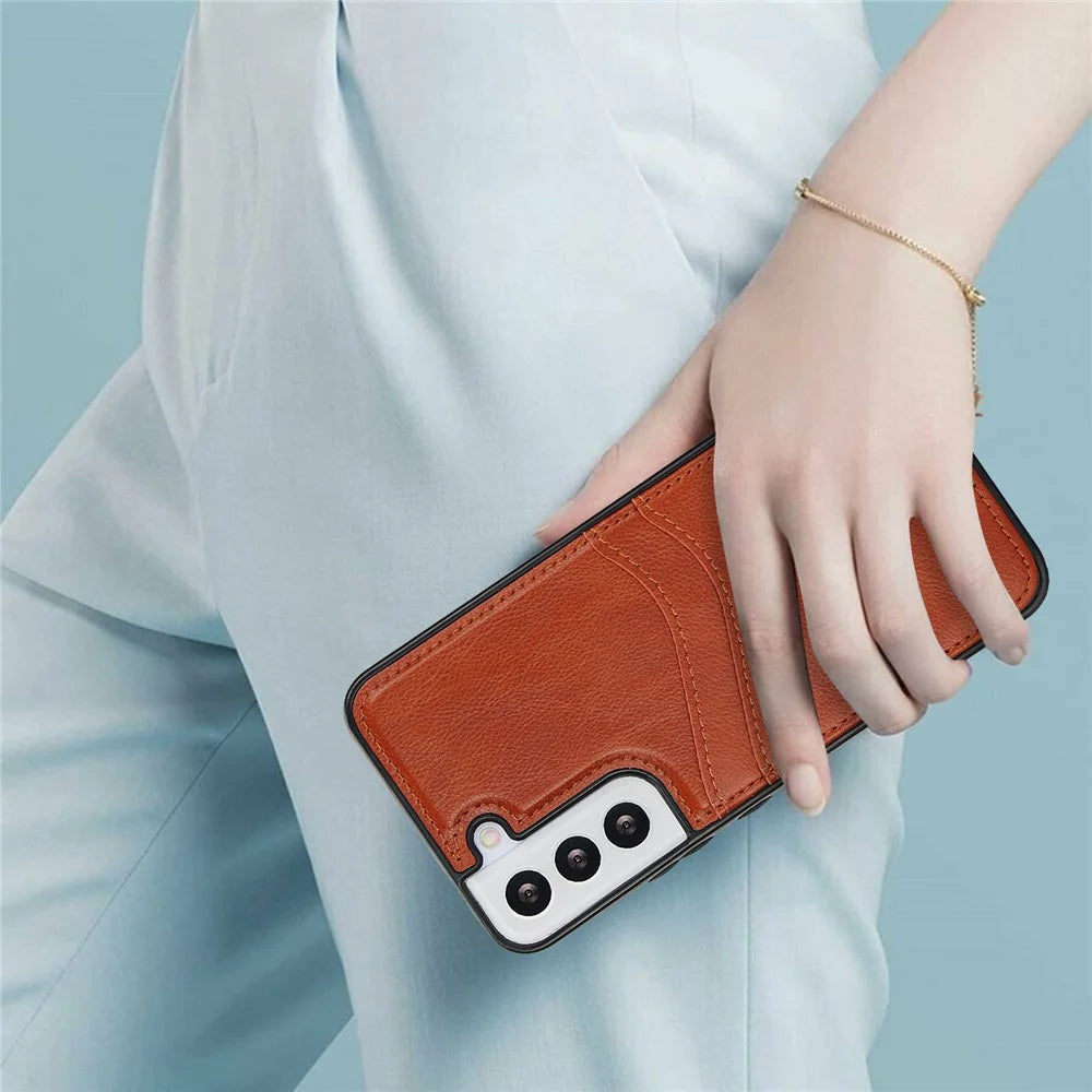 For Samsung Galaxy S22+ 5G Multifunction Phone Shell Card Slot PU+TPU Mobile Phone Case - Brown - 4