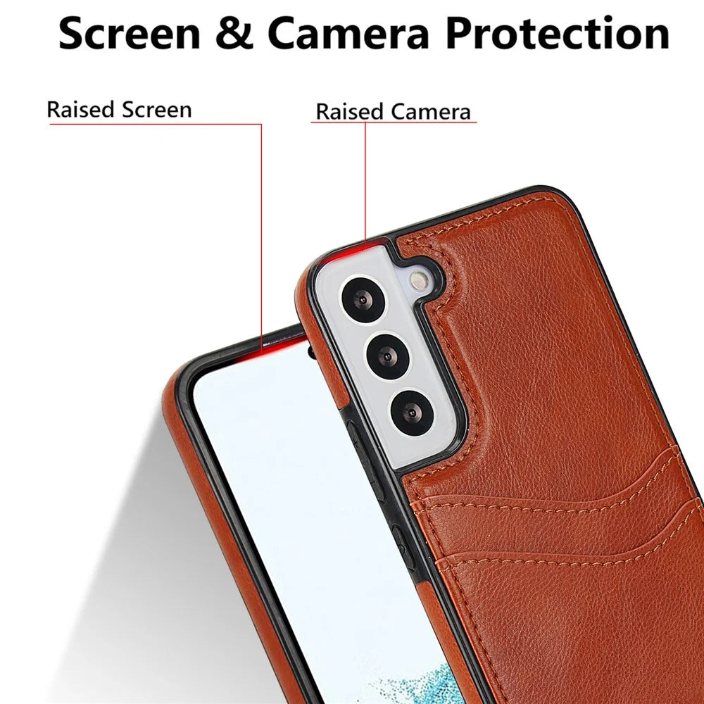 For Samsung Galaxy S22+ 5G Multifunction Phone Shell Card Slot PU+TPU Mobile Phone Case - Brown - 5