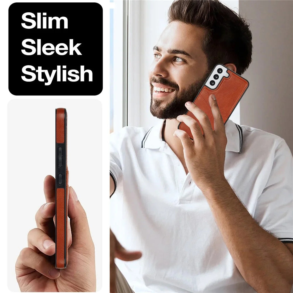 For Samsung Galaxy S22+ 5G Multifunction Phone Shell Card Slot PU+TPU Mobile Phone Case - Brown - 6