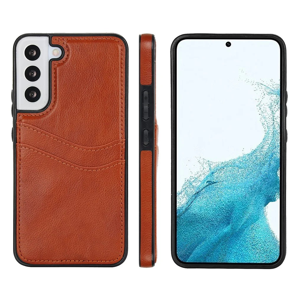 For Samsung Galaxy S22+ 5G Multifunction Phone Shell Card Slot PU+TPU Mobile Phone Case - Brown - 7