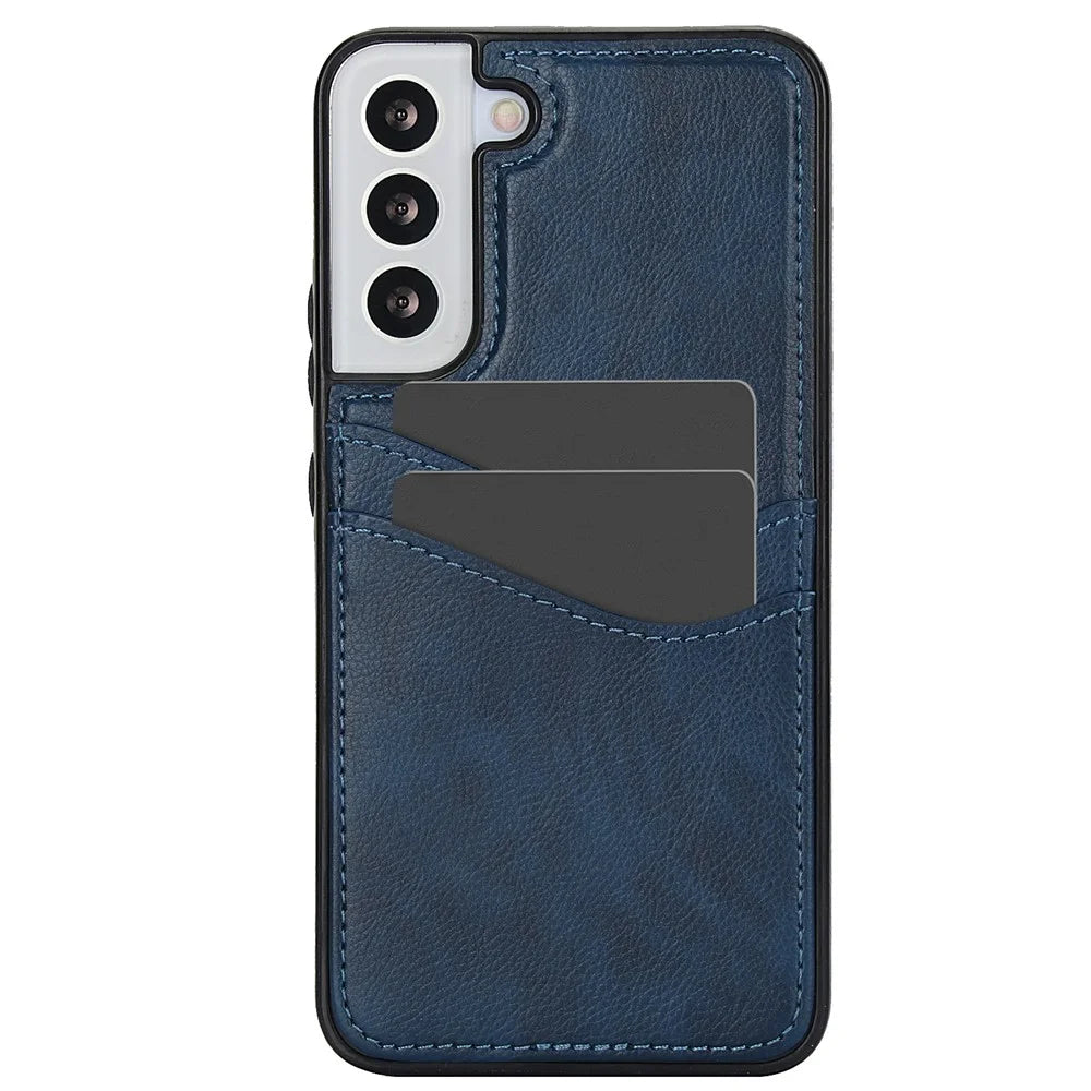 For Samsung Galaxy S22 5G Cases Cell Phone Cover Anti-Scratch PU+TPU Phone Shell with Card Slot - Blue - 1