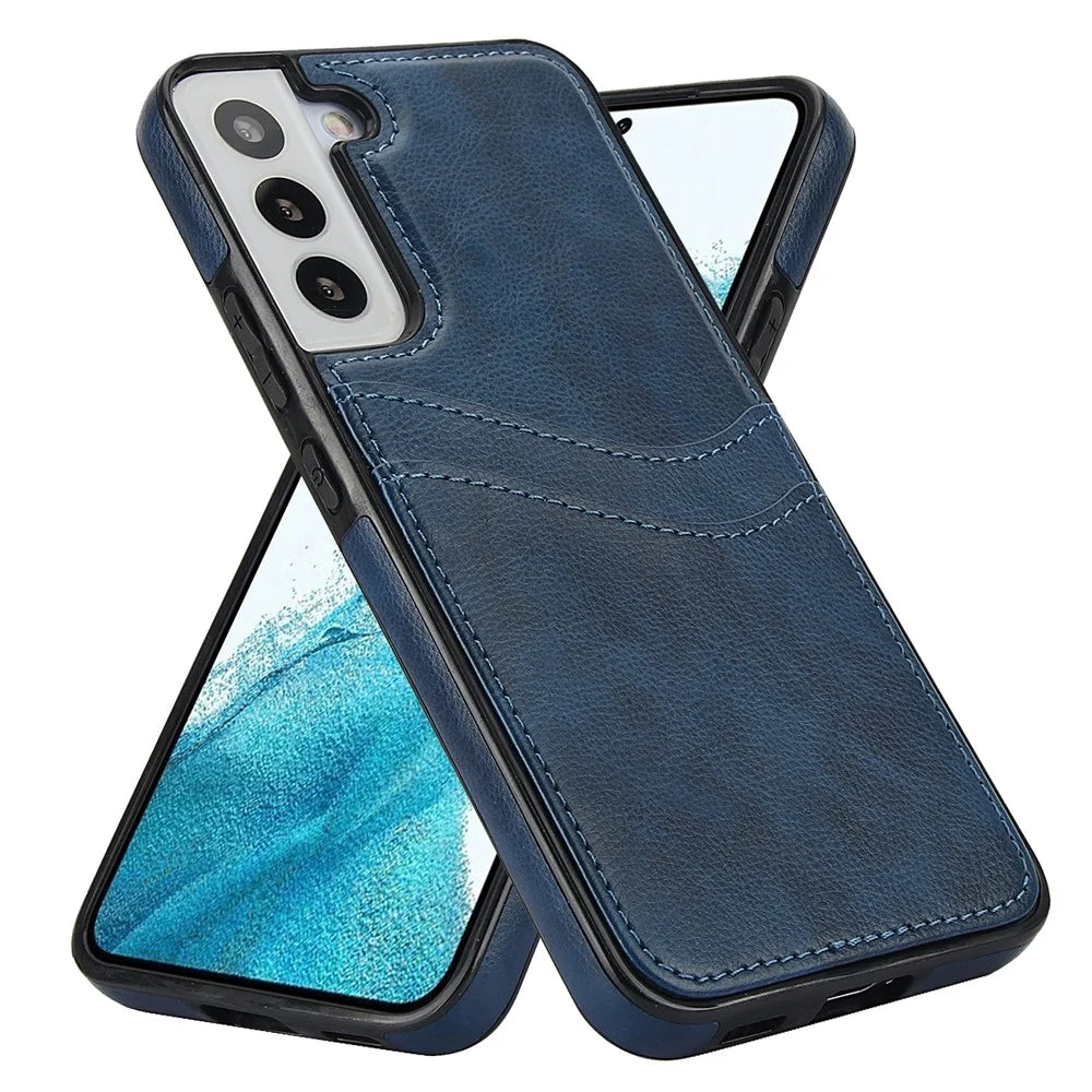 For Samsung Galaxy S22 5G Cases Cell Phone Cover Anti-Scratch PU+TPU Phone Shell with Card Slot - Blue - 2