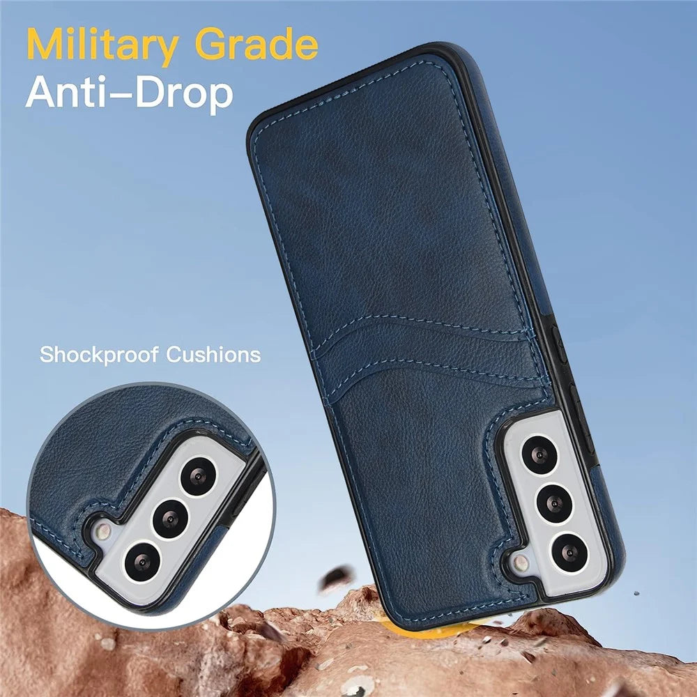 For Samsung Galaxy S22 5G Cases Cell Phone Cover Anti-Scratch PU+TPU Phone Shell with Card Slot - Blue - 3