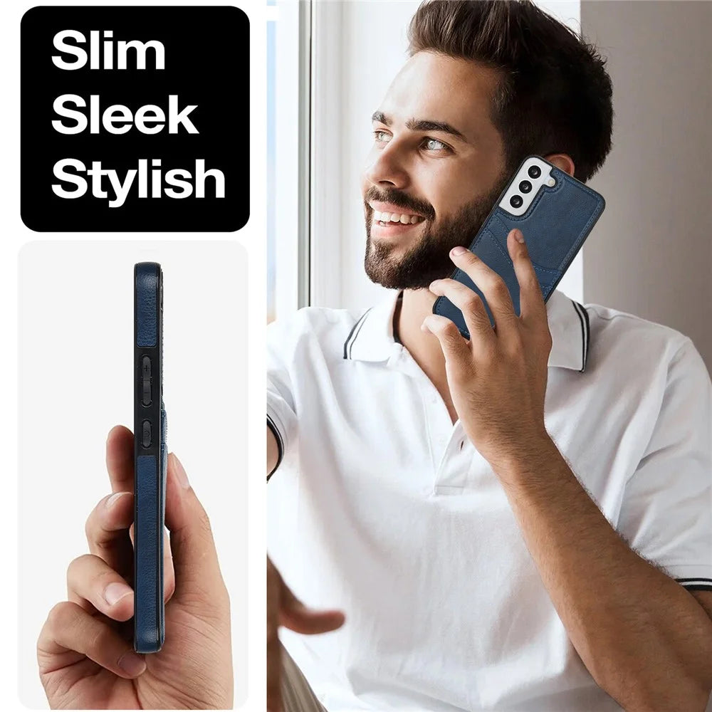 For Samsung Galaxy S22 5G Cases Cell Phone Cover Anti-Scratch PU+TPU Phone Shell with Card Slot - Blue - 6