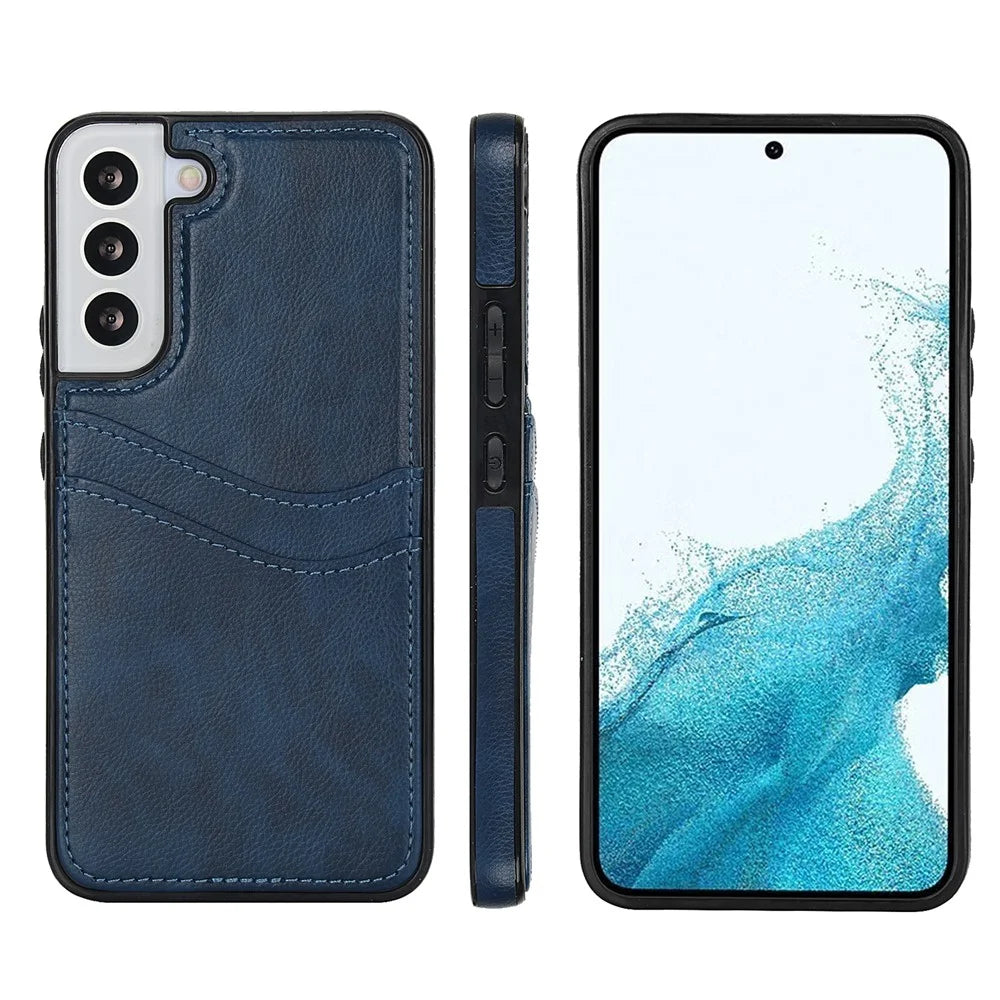 For Samsung Galaxy S22 5G Cases Cell Phone Cover Anti-Scratch PU+TPU Phone Shell with Card Slot - Blue - 7
