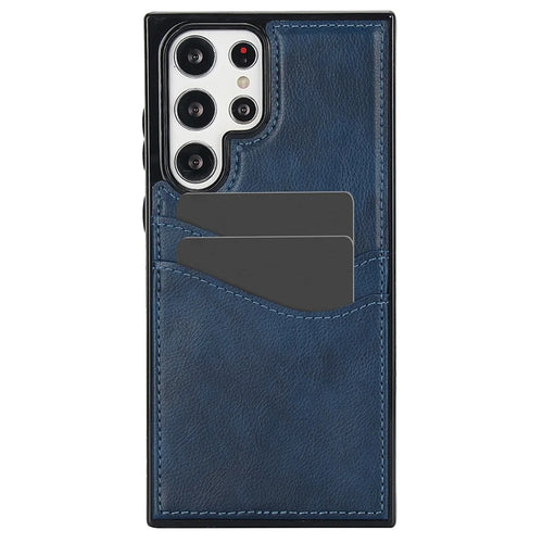 For Samsung Galaxy S22 Ultra 5G Card Case Phone Back Cover Shockproof PU+TPU Phone Shell - Blue - 1