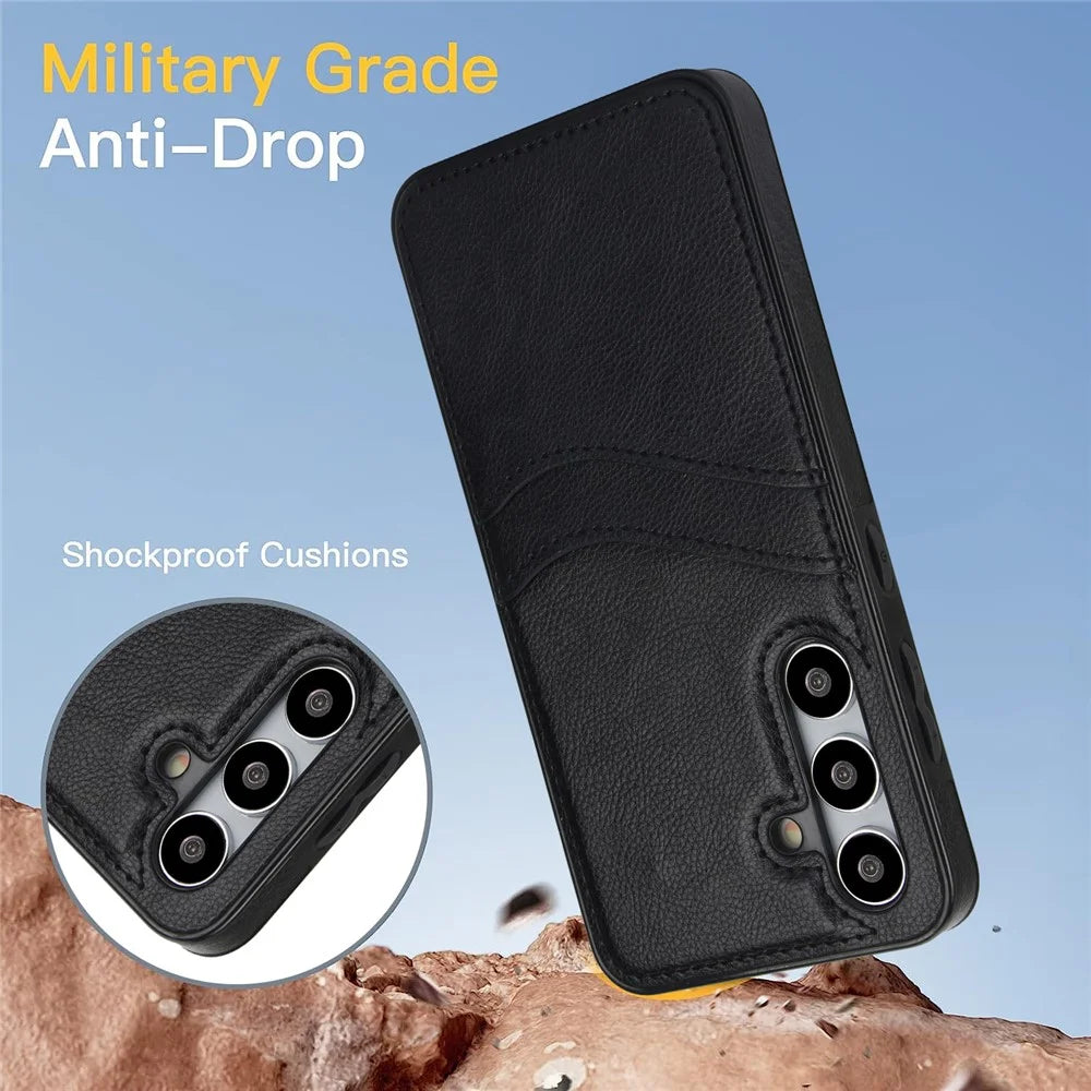 Phone Case for Samsung Galaxy S24+ Card Slot Design Shell Dustproof PU+TPU Phone Cover - Black - 2