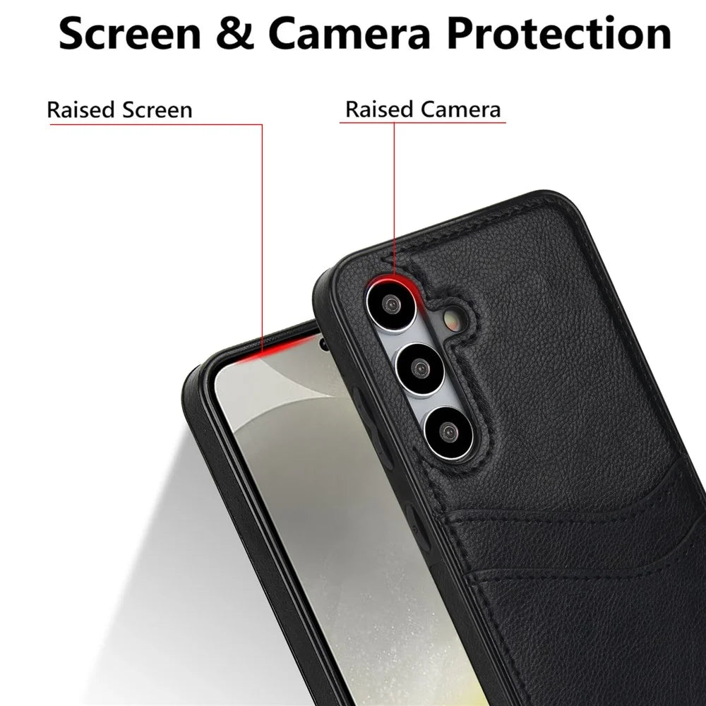 Phone Case for Samsung Galaxy S24+ Card Slot Design Shell Dustproof PU+TPU Phone Cover - Black - 4