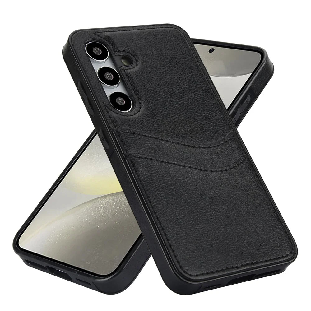 Phone Case for Samsung Galaxy S24+ Card Slot Design Shell Dustproof PU+TPU Phone Cover - Black - 6