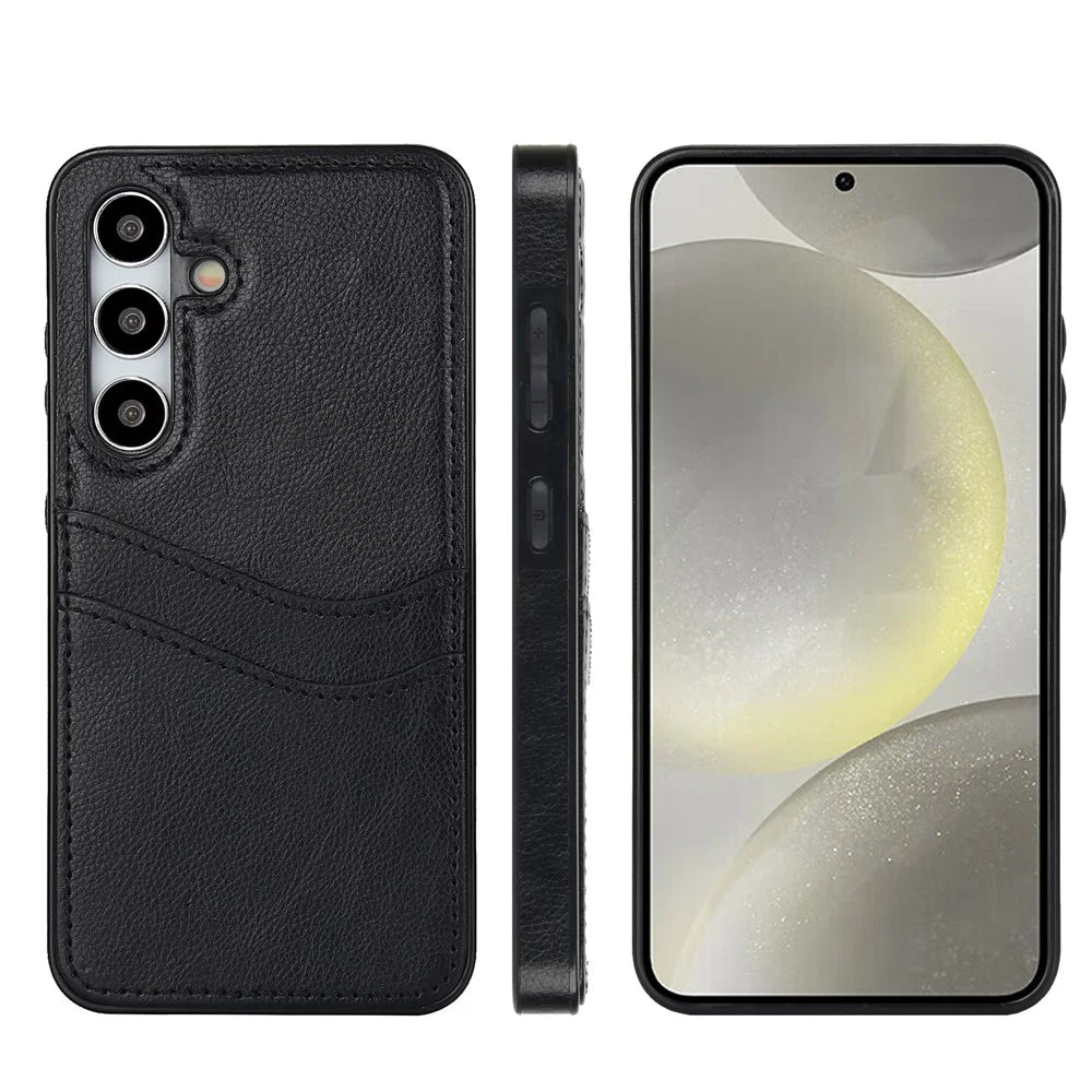 Phone Case for Samsung Galaxy S24+ Card Slot Design Shell Dustproof PU+TPU Phone Cover - Black - 7