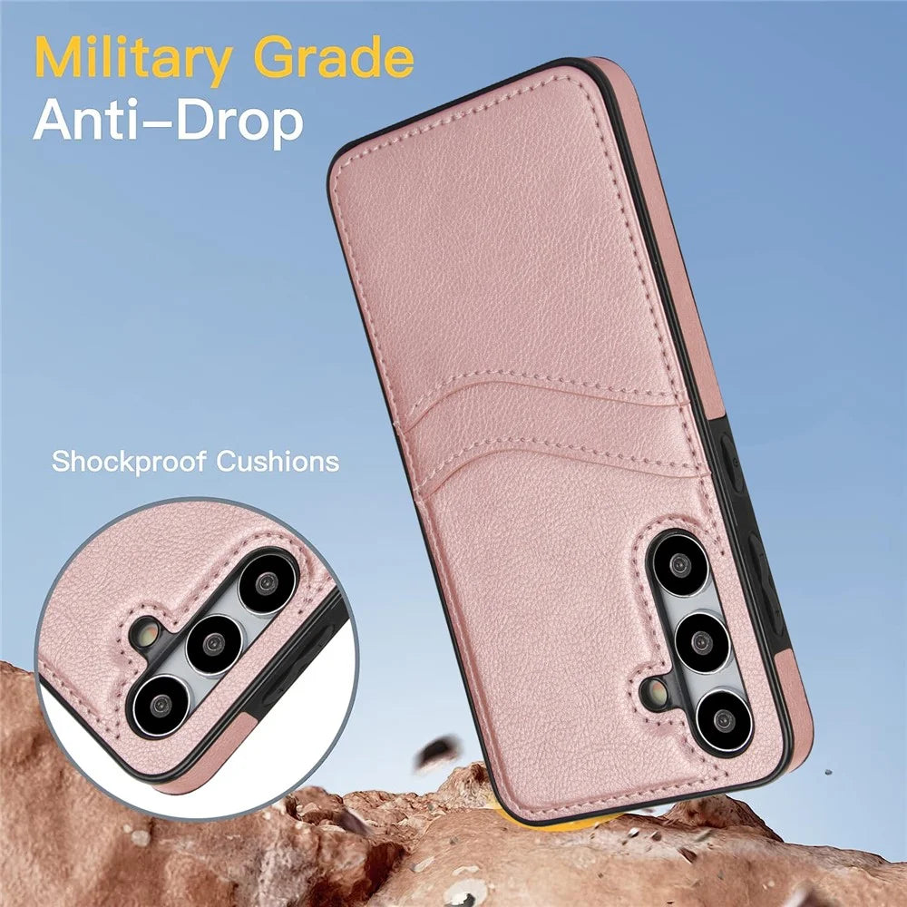 For Samsung Galaxy S24 PU+TPU Phone Cover Card Slot Design Mobile Phone Case Shell - Rose Gold - 2