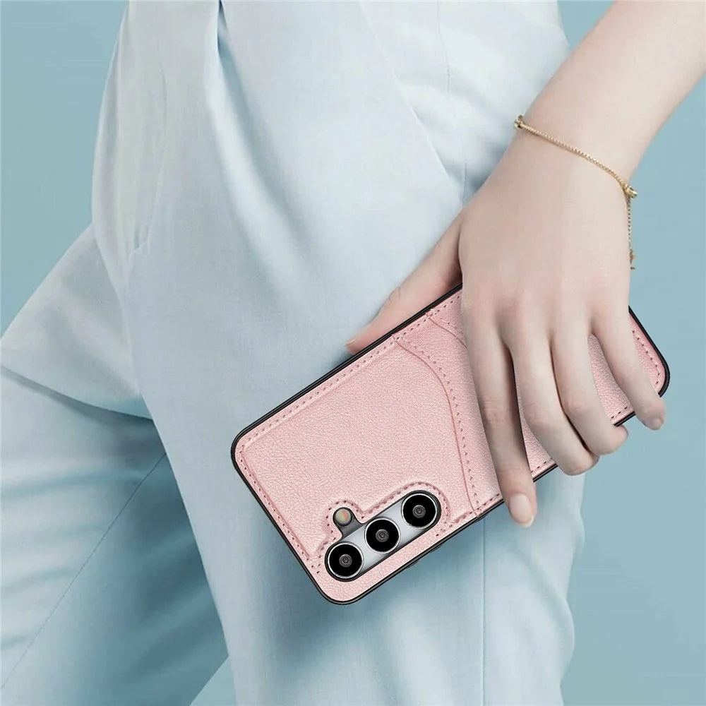 For Samsung Galaxy S24 PU+TPU Phone Cover Card Slot Design Mobile Phone Case Shell - Rose Gold - 3