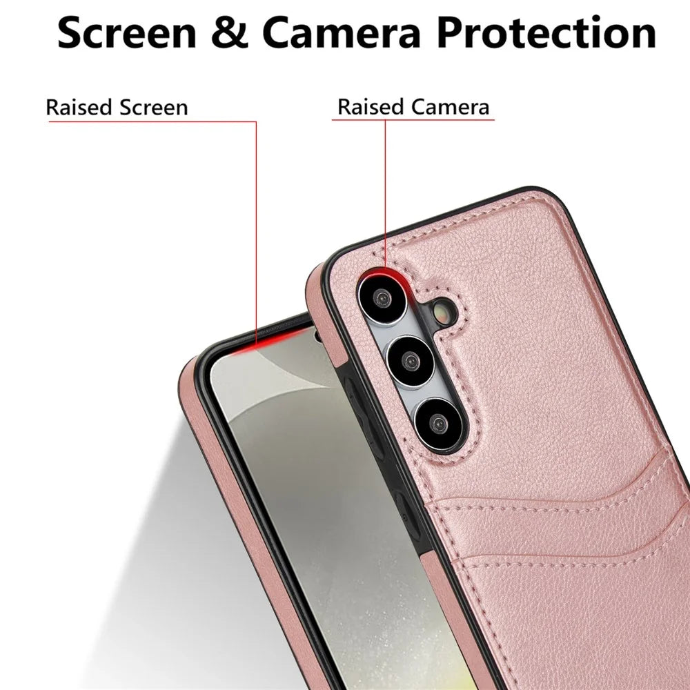 For Samsung Galaxy S24 PU+TPU Phone Cover Card Slot Design Mobile Phone Case Shell - Rose Gold - 4