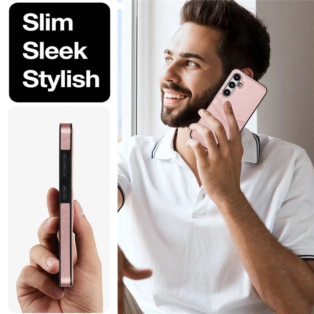 For Samsung Galaxy S24 PU+TPU Phone Cover Card Slot Design Mobile Phone Case Shell - Rose Gold - 5