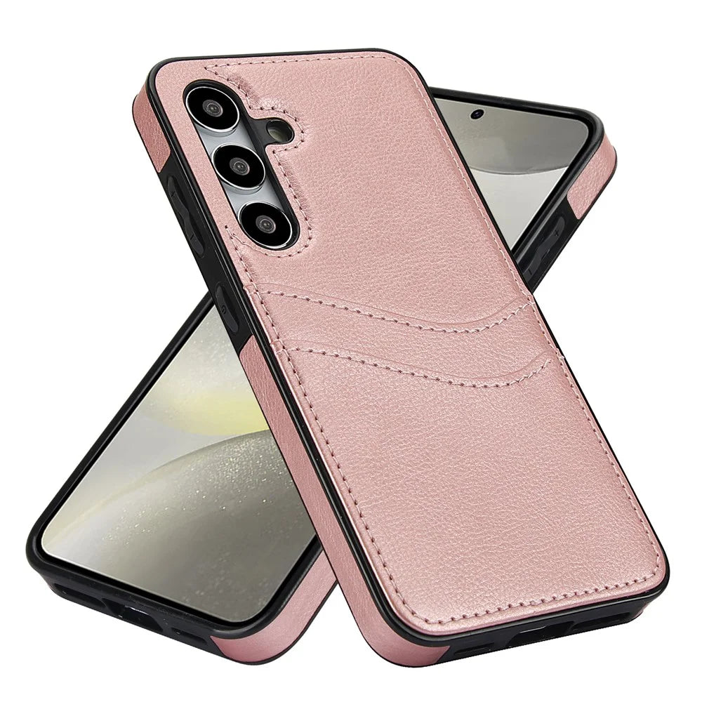 For Samsung Galaxy S24 PU+TPU Phone Cover Card Slot Design Mobile Phone Case Shell - Rose Gold - 6