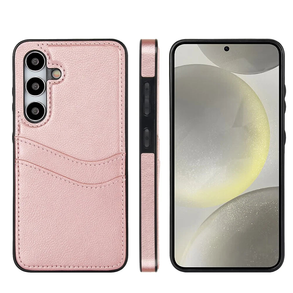 For Samsung Galaxy S24 PU+TPU Phone Cover Card Slot Design Mobile Phone Case Shell - Rose Gold - 7