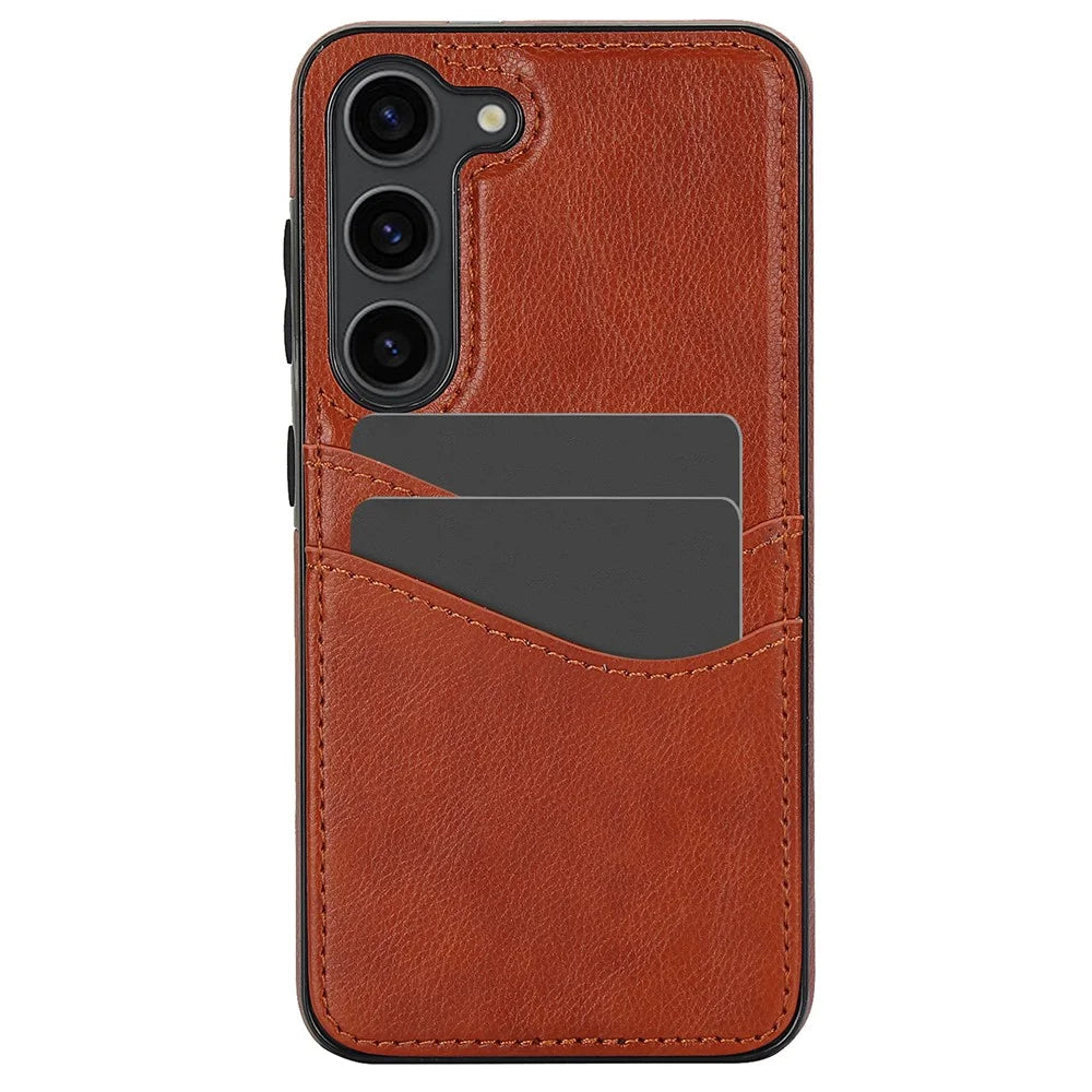 PU+TPU Phone Case for Samsung Galaxy S23+ Card Slot Design Anti-Scratch Phone Cover - Brown - 1