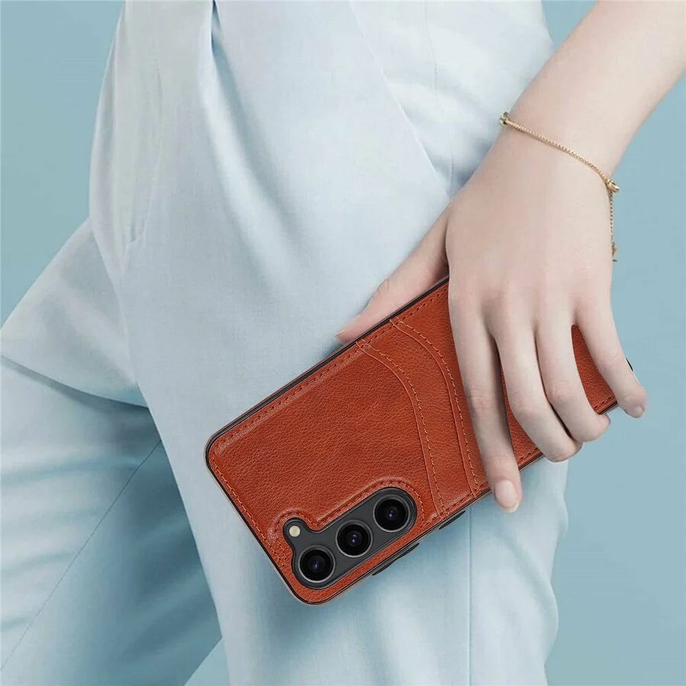 PU+TPU Phone Case for Samsung Galaxy S23+ Card Slot Design Anti-Scratch Phone Cover - Brown - 3