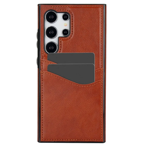 For Samsung Galaxy S24 Ultra Phone Protector Card Slot Scratch-Resistant PU+TPU Phone Case - Brown - 1