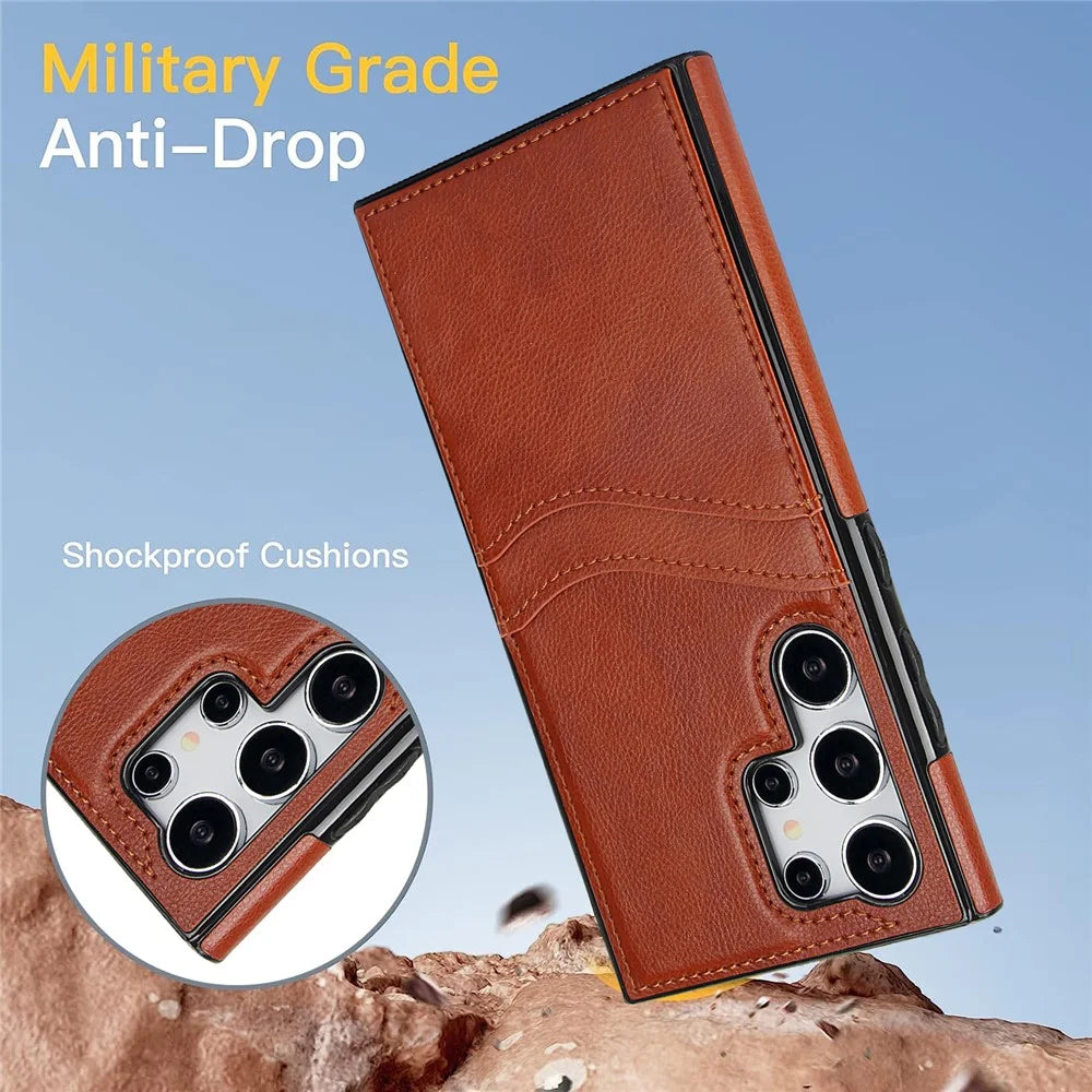 For Samsung Galaxy S24 Ultra Phone Protector Card Slot Scratch-Resistant PU+TPU Phone Case - Brown - 2