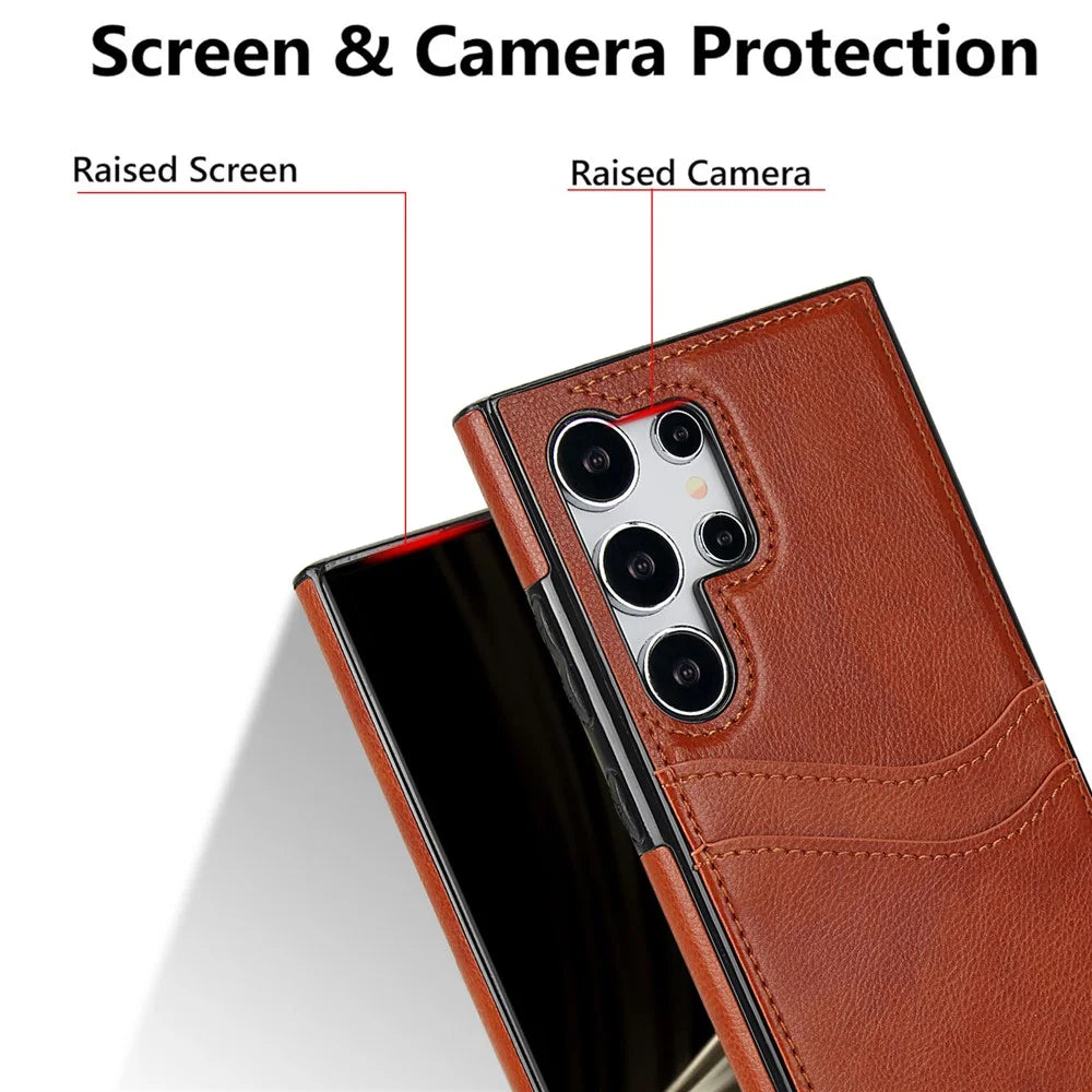 For Samsung Galaxy S24 Ultra Phone Protector Card Slot Scratch-Resistant PU+TPU Phone Case - Brown - 4